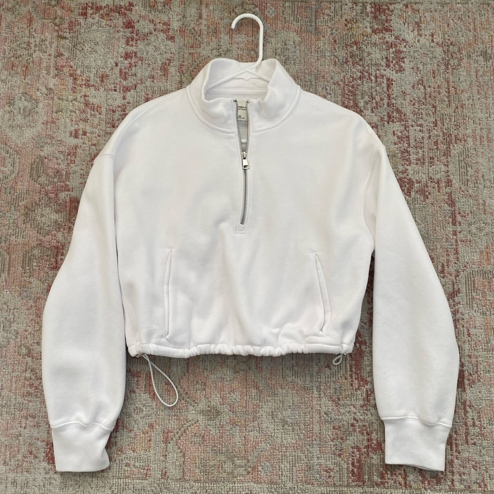 Abercrombie: Half Zip Cropped Cinched Sweatshirt, White, Size XS